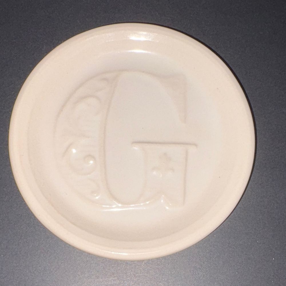 Pottery Barn White G Monogrammed Trinket Dish Tray A-Z Dishes